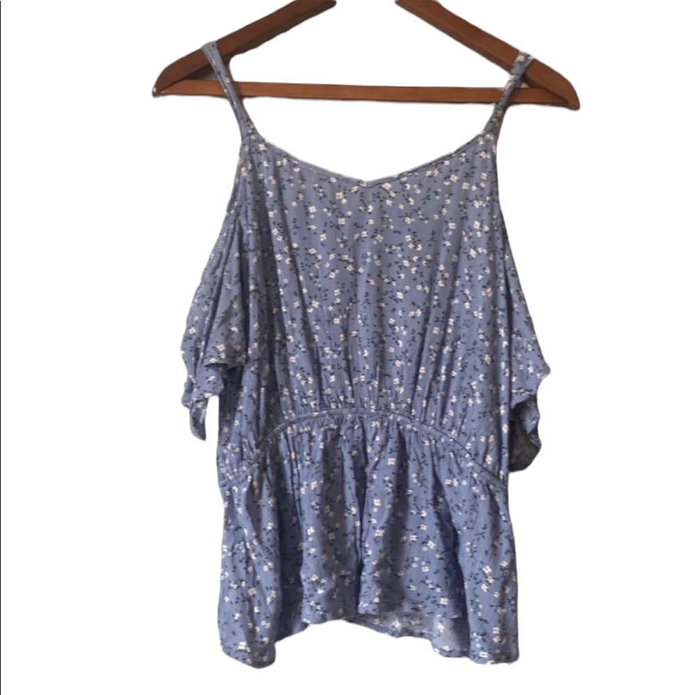 Hippie Rose Cold Shoulder Blue Floral Top